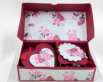 Cherry Red Die Cut  Heart and Square Gift Tags decorated with Red Roses Butterflies and foliage die cuts; 12 All Purpose Hang Tags in a Box