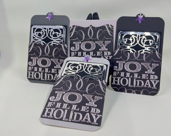 Handmade Christmas Dual Purpose Gift Card holder and Gift Tag - Set 0f 3 - Black and Silver Gift Card Tag "Joy Filled Holiday"
