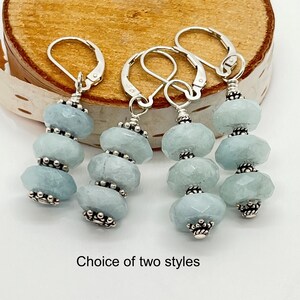 Aquamarine Dangle Earrings: Sterling Silver Lever Back, Gemstone Jewelry
