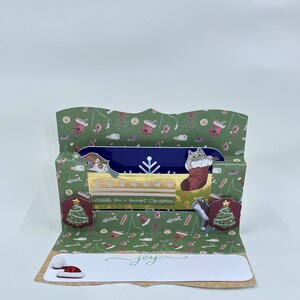 One Popup Handmade Cat Puns Christmas Gift Card or Money Holders with Envelope; &quot;Meowy Christmas&quot;