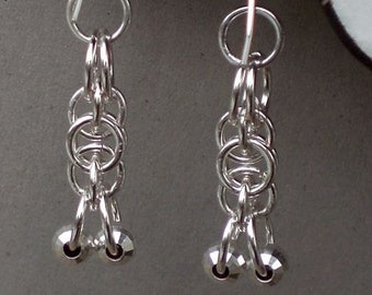 Handmade Art Deco Silver Chainmaille Sparkle Dangle Earrings! Stand out with these Argentium beauties.  The perfect anniversary gift!