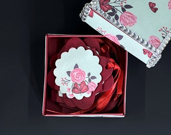 Red Floral Die Cut Gift Tags with Ribbons - Set of 7