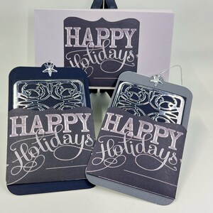 Handmade Christmas Dual Purpose Gift Card holder and Gift Tag - Set 0f 2 - Black and Silver Gift Card Holder and Gift Tag &quot;Happy Holidays&quot;