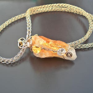 Gold Wire Wrapped Citrine Druzy Zirconia Pendant On Viking Knit Chain Good Luck Jewelry Druzy Pendant Anniversary Birthday Gift For her image 7