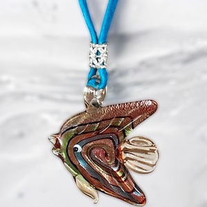 Colorful Lampworked Fish Necklace with Blue Suede Cord - Beachy Tropical Jewelry