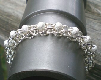 Argentium Silver Chainmaille Bracelet, Stardust Beads, Anniversary Jewelry Gift
