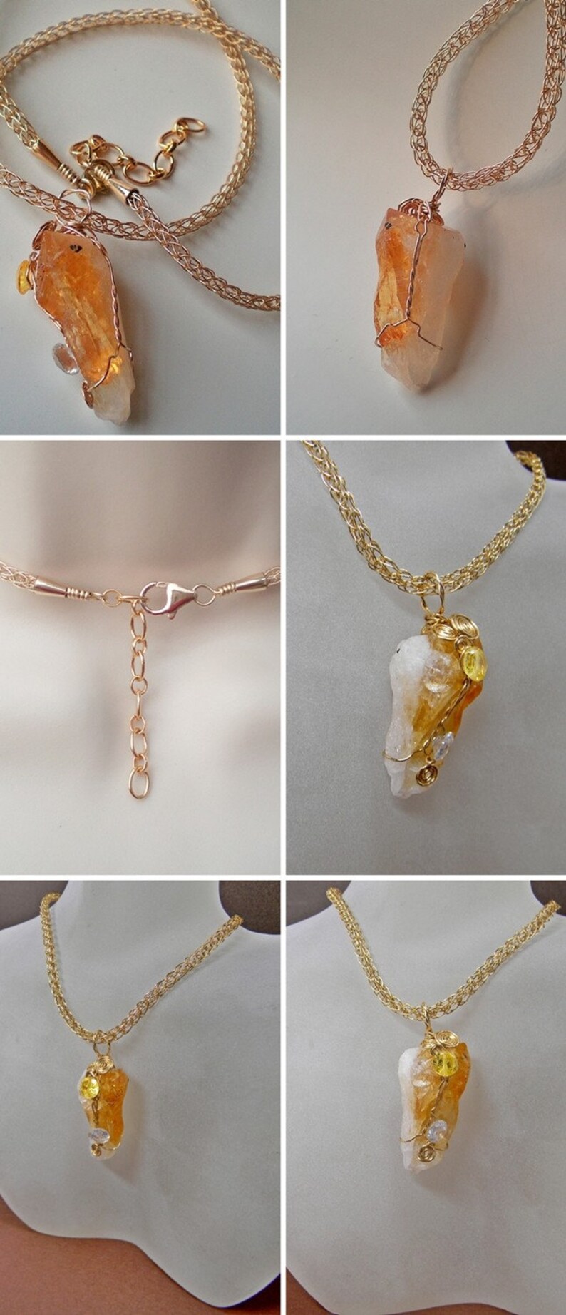 Gold Wire Wrapped Citrine Druzy Zirconia Pendant On Viking Knit Chain Good Luck Jewelry Druzy Pendant Anniversary Birthday Gift For her image 5