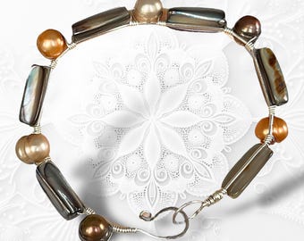 Abalone Shell & Pearl Bracelet: Wire-Wrapped Boho Jewelry