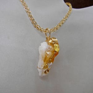 Gold Wire Wrapped Citrine Druzy Zirconia Pendant On Viking Knit Chain Good Luck Jewelry Druzy Pendant Anniversary Birthday Gift For her image 8