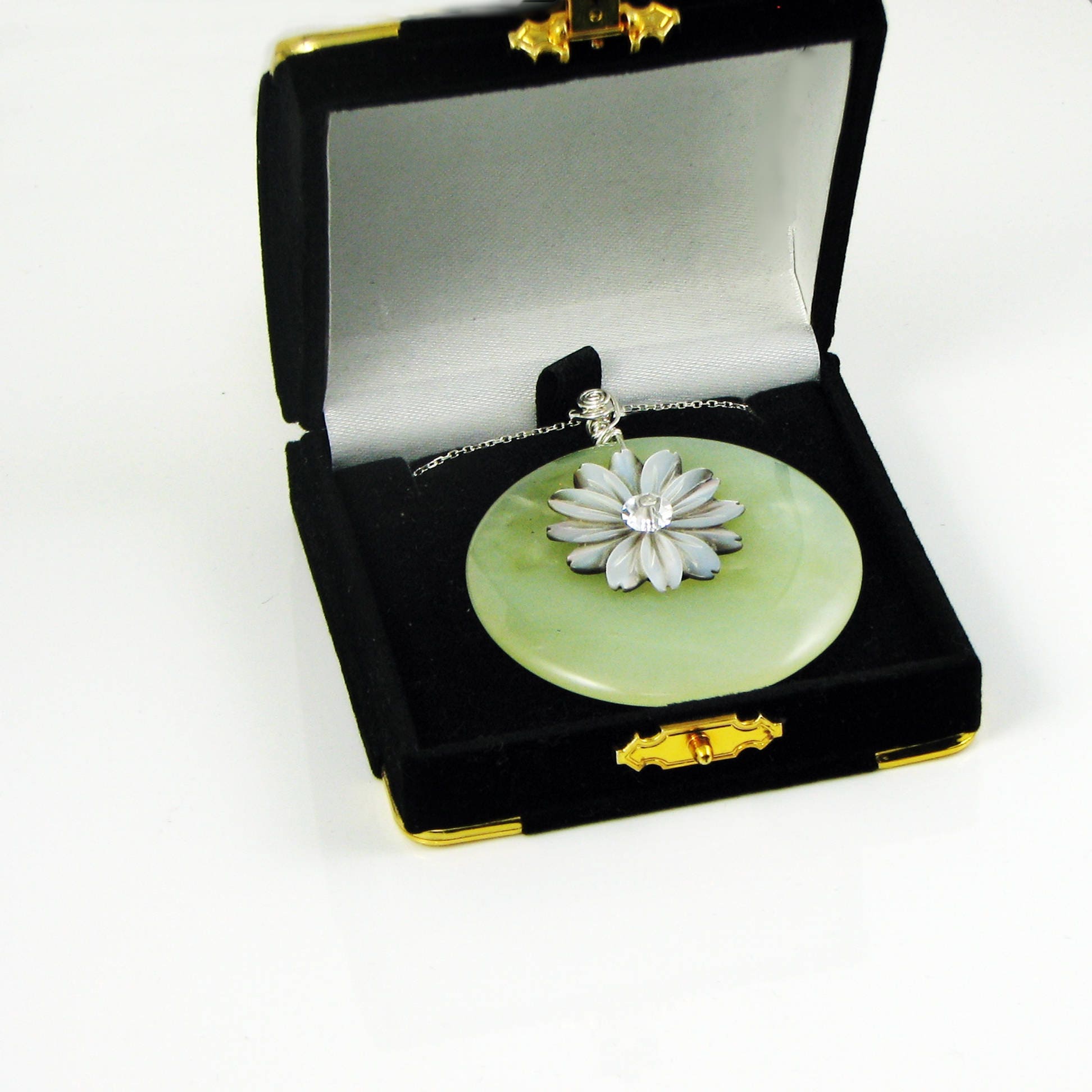 Pendant Jewelry Gift Box , Luxury Flocked Velour Domed Treasure Chest