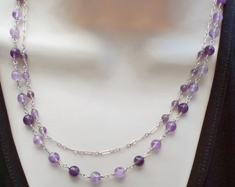 Handmade Amethyst and Sterling Silver Chain Two Strand Necklace Great Graduation, Anniversary, or Birthday Gift