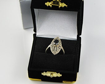 Black Velour Ring Gift Box: Domed Treasure Chest with Gilt Corners
