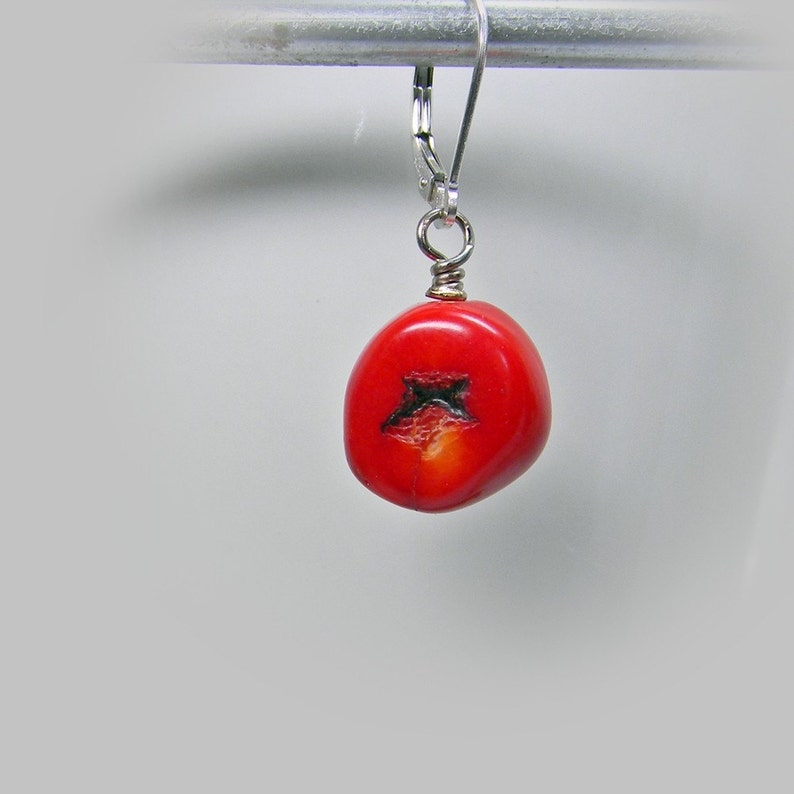 Gemstone Charm Interchangeable Red Coral Nugget Charm Wire Wrapped in Sterling Silver Coral Nugget Necklace Dangle Workplace Jewelry image 1