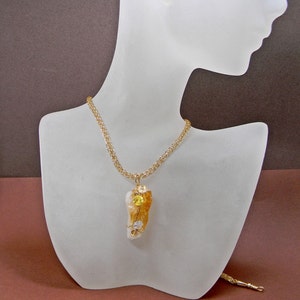 Gold Wire Wrapped Citrine Druzy Zirconia Pendant On Viking Knit Chain Good Luck Jewelry Druzy Pendant Anniversary Birthday Gift For her image 3