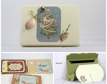 Handmade 3 Dog  Pun Christmas Gift Card with Envelopes & Seals; Dachshund Through The Snow; We Woof you A MERRY Christmas; Happy Paw-lidays