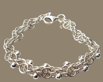 Argentium Sterling Silver Chainmaille Bracelet with Mirror Beads