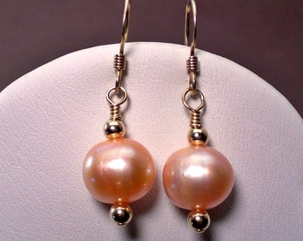 Large Pink Pearl And Gold Drop Earrings; Freshwater Pearl Earrings; Sweet 16 Gift;  Anniversary Birthday Gift for her;  Workplace Jewelry