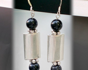 Blue Goldstone Dangle Earrings in Sterling Silver, 25th wedding anniversary gift