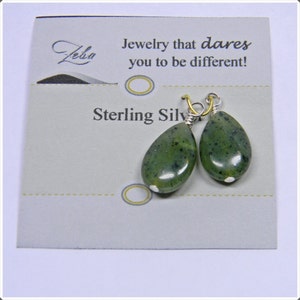 Jade Gemstone drop Earrings with Sterling Silver Interchangeable Lever Back Ear Wires Dual use Natural Earrings or Pendant image 2