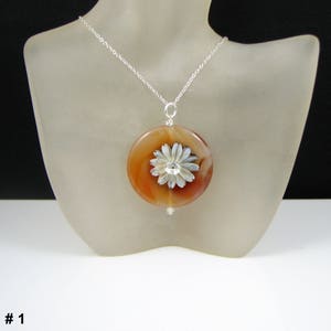 Sterling Silver Wire Wrapped Agate Pendant: Shell Daisy Floral