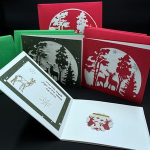 Handmade Holiday Mini Cards: Reindeer, Trees, Snow Scene (Set of 7)