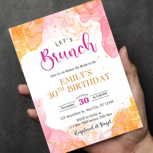 Pink and Orange Brunch Birthday Invitation, Tropical Brunch Party Invitation Editable, Lets Brunch Summer Party Invite, Garden Party Brunch,