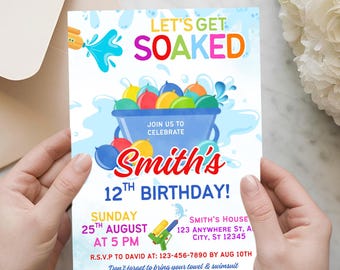 Editable Water Balloon Birthday Evite, Editable Summer Pool Party Invite, Outdoor Kids’ Celebrations Invitation (Digital Download)