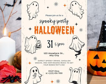 Spooky Ghost Halloween Party Invitation, Editable Haunted House Invite (Digital Download)