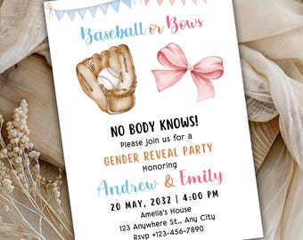 Baseball oder Bögen Gender Reveal Einladung: Sport-Thema (Digitaler Download)