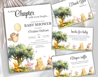 Winnie the Pooh Baby Shower Invitation Set: Storybook Party Theme (Digital Download)