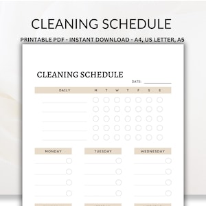 Printable Cleaning Schedule Checklist: Editable Household Planner (Digital Download)
