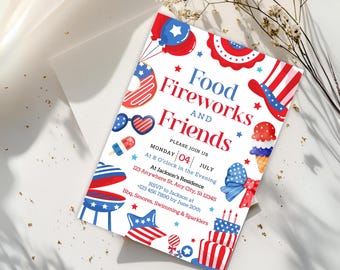 4th of July Independence Day BBQ Invitation, Patriotic Celebrations Canva Template, Summer Events, Fun and Festive Design, Digital Download