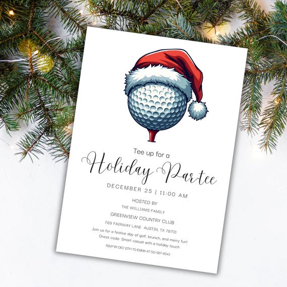 Christmas Golf Party Invitation: Santa Hat Golf Ball, Editable Partee  Invite (Digital Download)