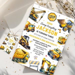 Construction Birthday Invitation: Editable Dump Truck Party, Boys 5th Birthday (Canva Template, Digital Download)