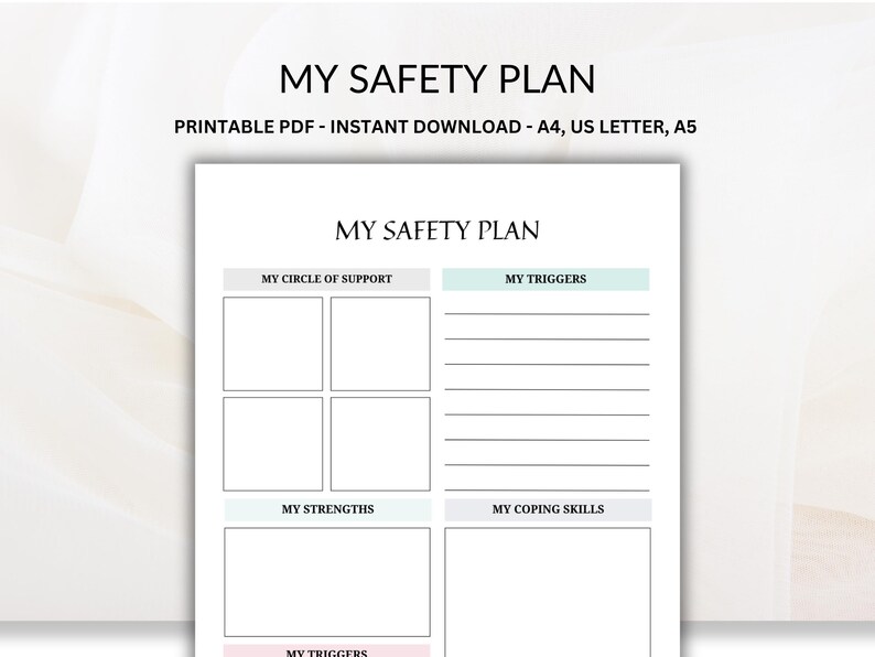 My Safety Plan Printable, Digital Download, Crisis Plan, Mental Health ...