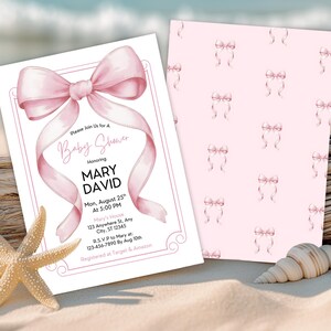 Blush Pink Bow Baby Shower Invitation: Elegant Girl Invite (Digital Download)