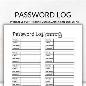 Printable Password Log: Secure Login Organizer (Digital Download)