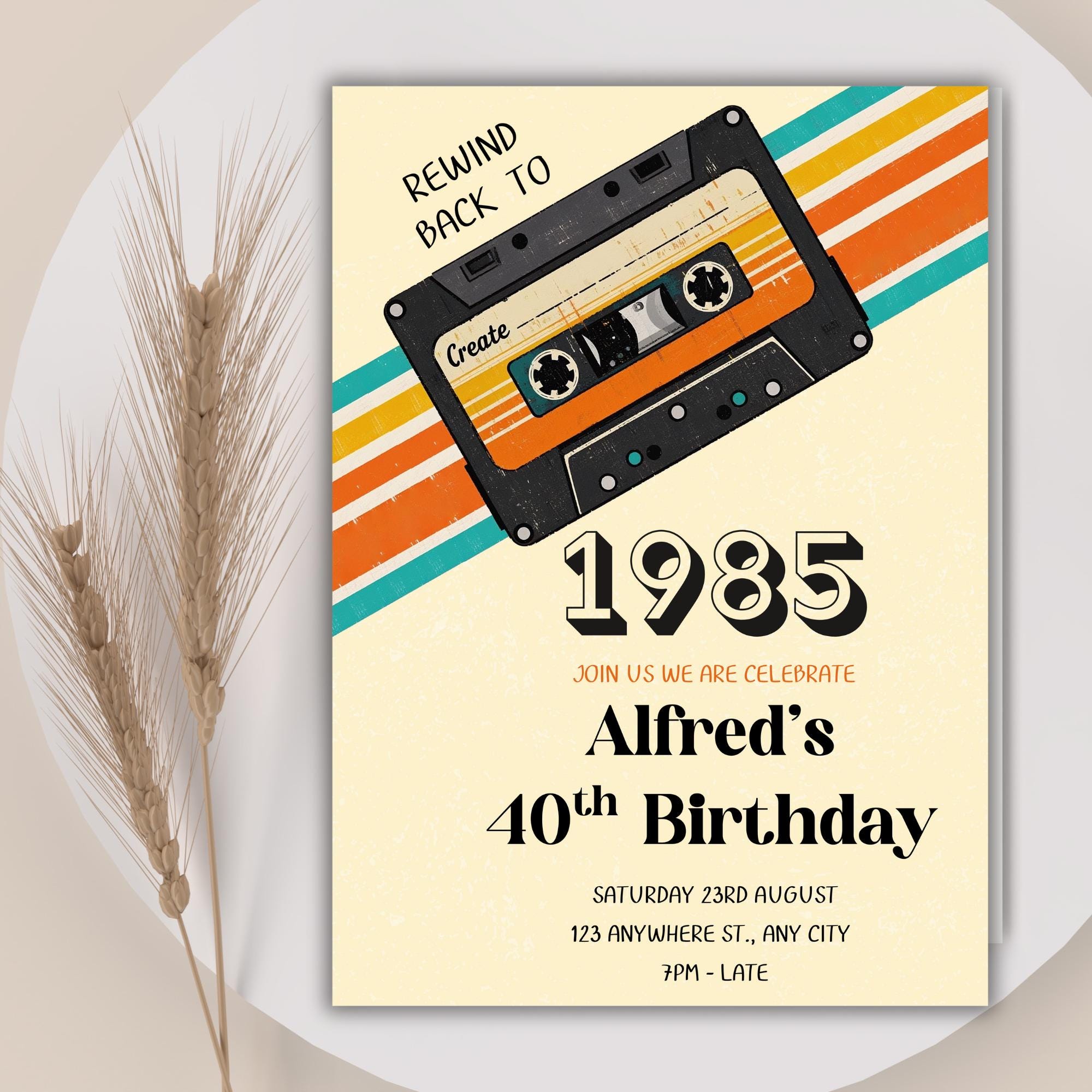 Retro 1985 Cassette Birthday Invitation • 40th Party (digital