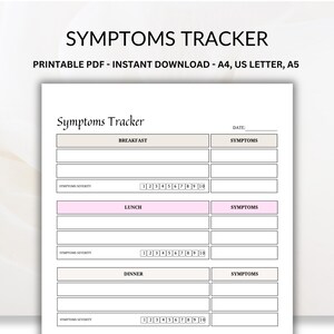 Afdrukbaar symptoomtracker, symptoomfrequentietracker, symptoomdagboek, gezondheidstracker, gezondheidslogboek, afdrukbare chronische ziekte, hoofdpijndagboek
