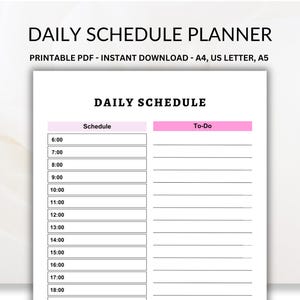 Daily Schedule Planner, Chic Daily Planner, Daily Journal To-Do List, Hourly Schedule PDF, Aesthetic Daily Planner, Printable To Do List A4