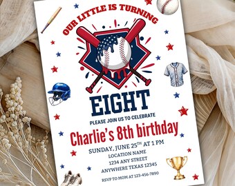 Baseball Birthday Invitation: Editable Sports Party, 8th Birthday (Digital Download)