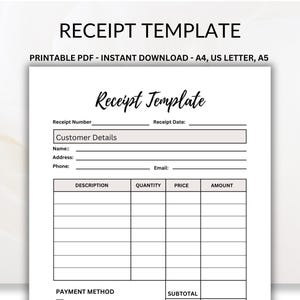 Invoice financial tracking Journal, Receipt Template business receipts, Small Business Invoice Form, Instant Download PDF, Cash Receipt PDF