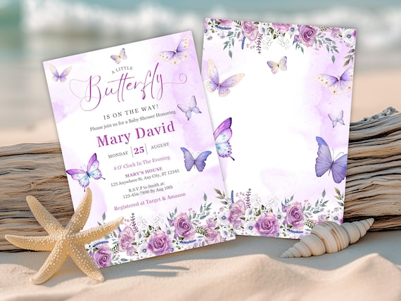 Purple Butterfly Baby Shower Invitation: Editable Floral Template (Digital Download)