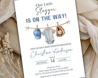Baseball Baby Shower Invitation: Little Slugger Theme (Digital Download)