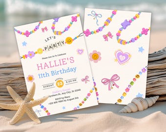 Invitación de cumpleaños con pulsera de la amistad: Fiesta de joyería editable (descarga digital)