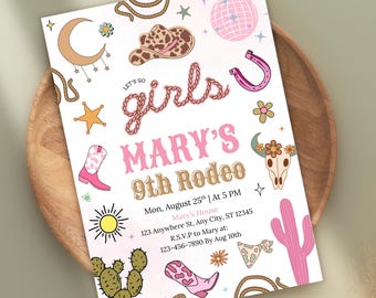 Editable Hot Pink Cowgirl Birthday Invitation, Disco Rodeo, Yeehaw Party, Girls' Birthday Party Evite,  Western & rodeo-themed Celebrations