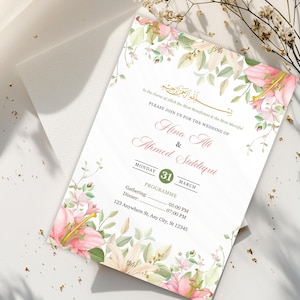 Editable Muslim Wedding Invitation Template, Nikkah Invitation Template, Digital Islamic Wedding Invite,Walima, Baraat Invite, Mehndi Invite