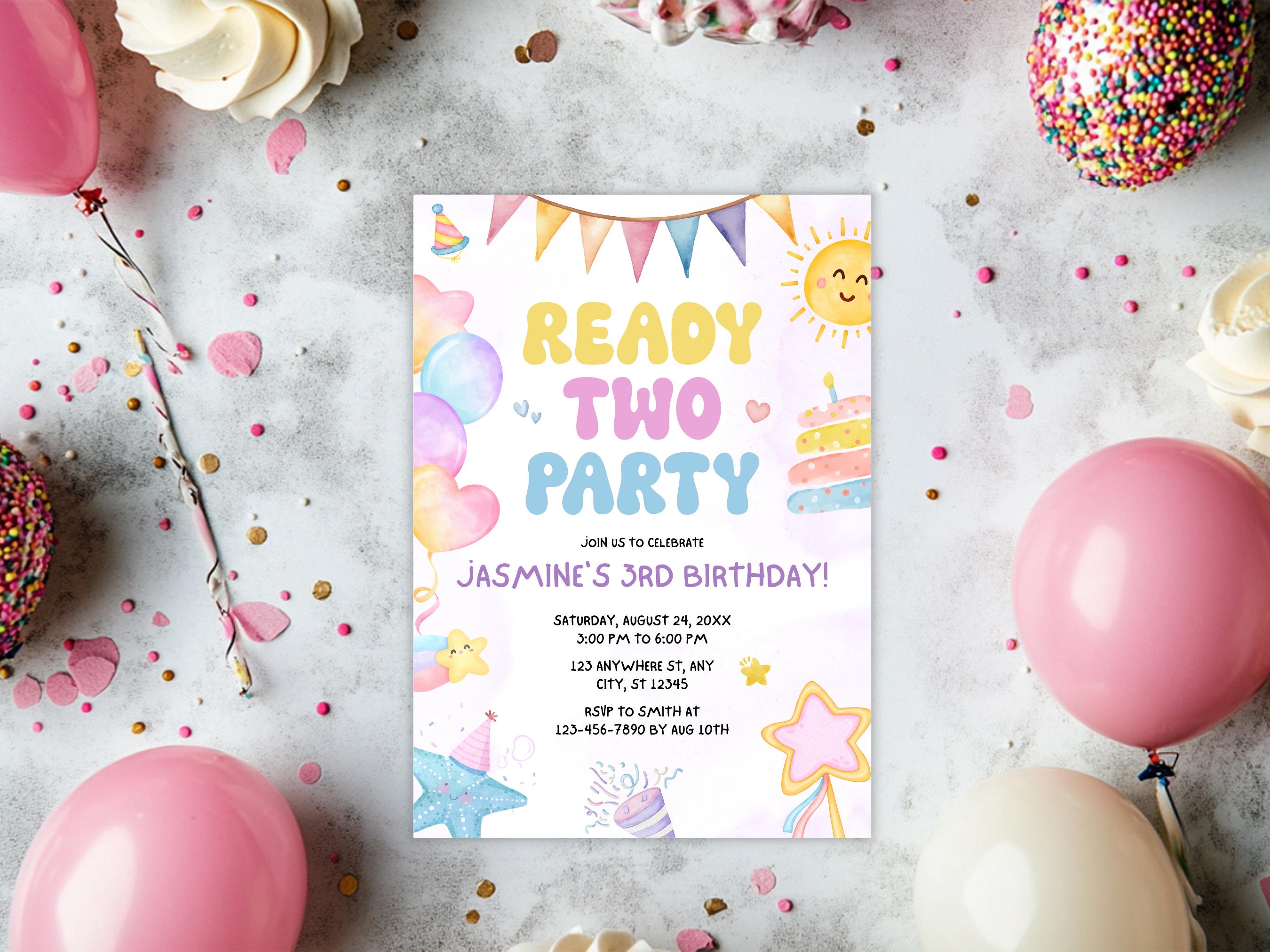 Two Birthday Invite Ready Two Birthday Invitation Template: Pastel Girl 2nd Birthday (pdf ...