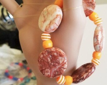 natural brown and orange large stone bracelet beaded bracelet stretch plastic gemstone