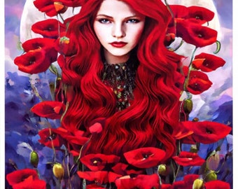 Girl Hiding In poppy field original art surreal 8x10 inch semi gloss fantasy fairytale art print